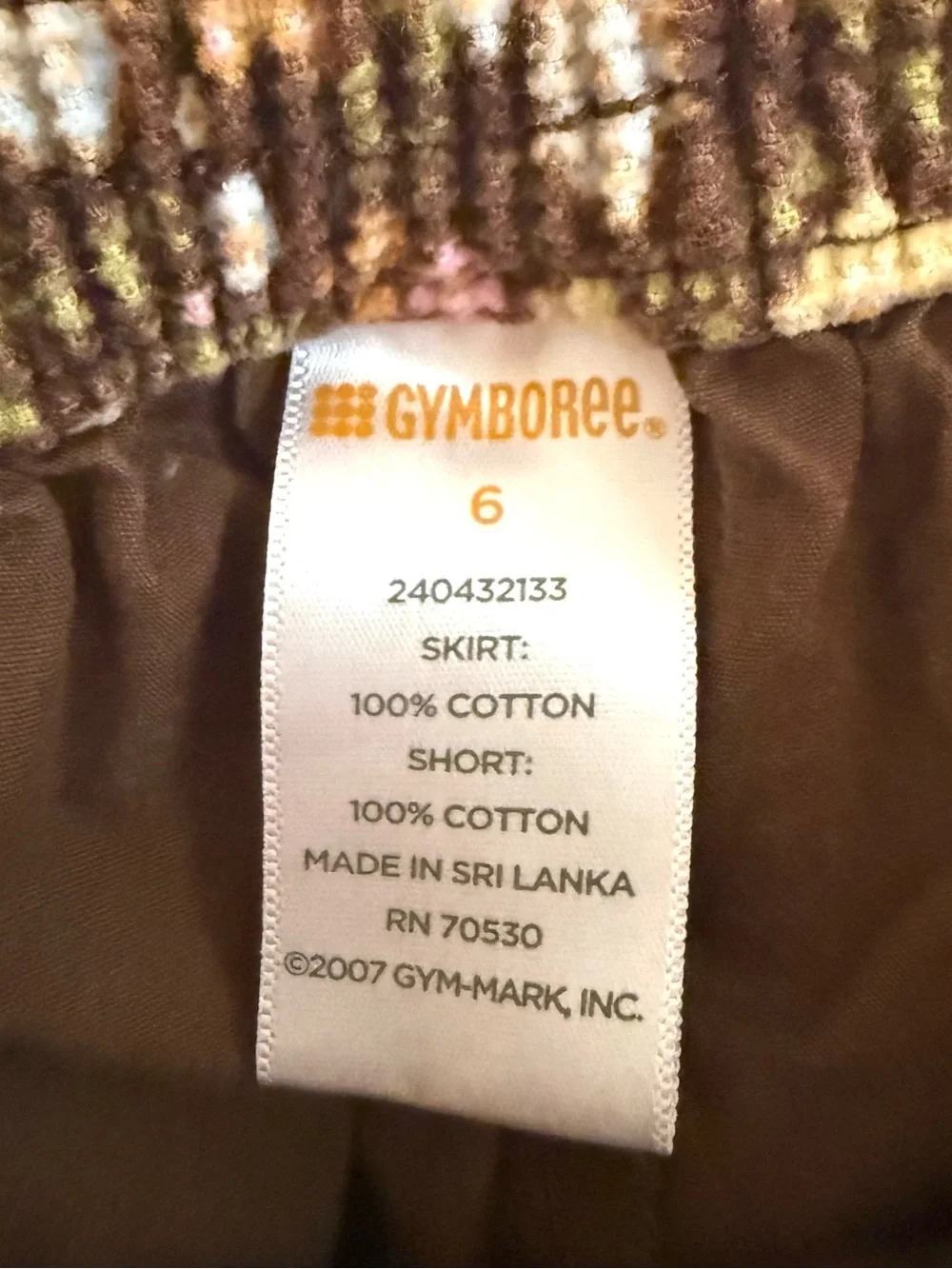 Gymboree Brown Corduroy Floral Skort with Pink & Yellow Flowers